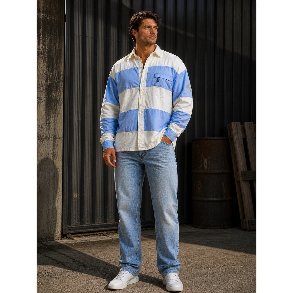 FUBU VTG Varsity Collection Men 4XL 1992 Long Sleeve Blue White Striped GG35